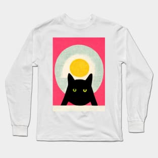 Breakfast Mafia Cat Retro Poster Vintage Art Cat Wall Yellow Pink Illustration Long Sleeve T-Shirt